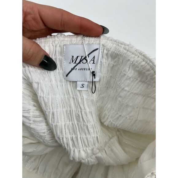 MISA LOS ANGELES Cosima Off Shoulder Mini Dress White Silver Cotton Small NEW - Picture 12 of 15